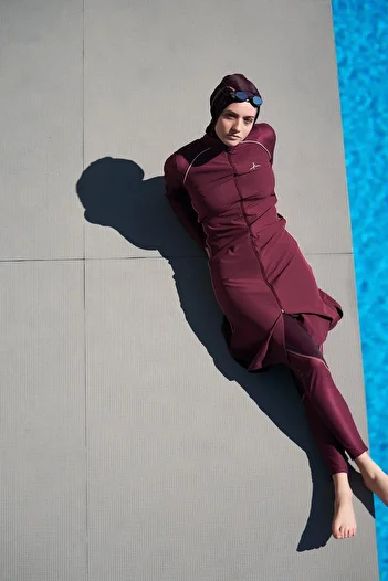 Haşema Performance Series Honeycomb Texture Detailed Plum 4 Piece Hijab Swimsuit Set H-per 50