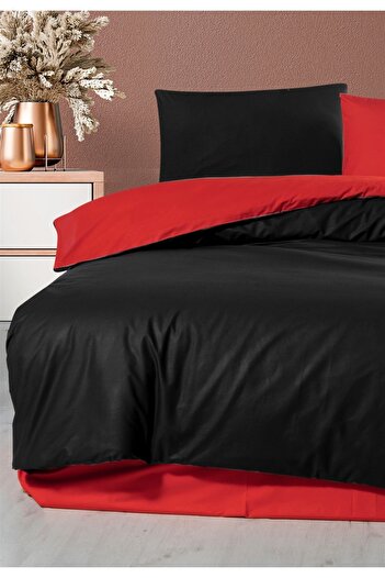 Firuze 100% Cotton Double Ranforce Duvet Cover Set Trend-red-black