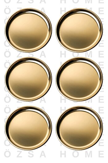 ÖzSa Home 6 Adet Gold Lüx 21 Cm Yuvarlak Servis Sunum Tepsisi Altın Renk