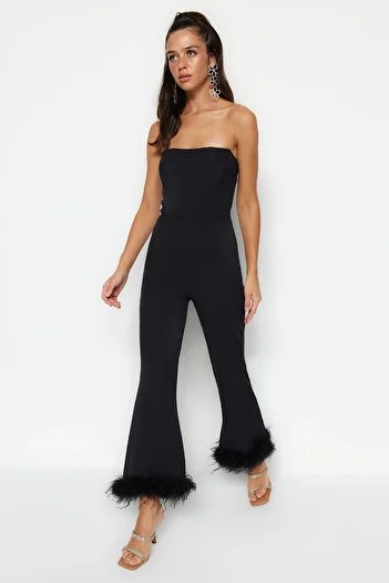 Trendyol Collection Black Woven Kostice Detailní Otrish overal TPRSS23TU00045