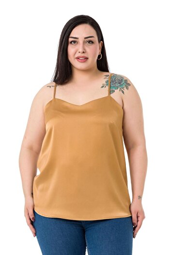 DISENTIS MODEST Μπλούζα Satin Camel με ρυθμιζόμενο λεπτό λουράκι