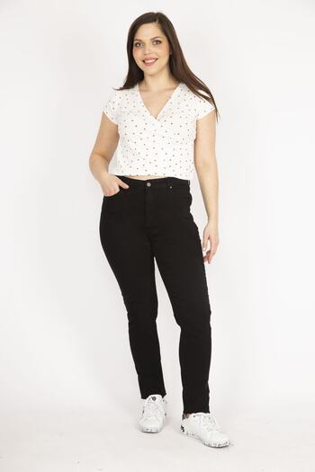 Şans Women's Black Large Size Lycra 5 Pocket Jeans 65n36125