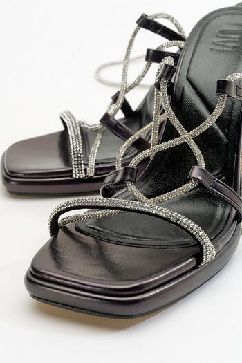 LuviShoes Mezzo Metallic Black Women's Heeled Sandals