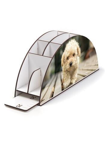 kutuTR Wooden Vip Dog Series Rainbow Ruled Desktop Pen Holder Organizer Assembled Boxed