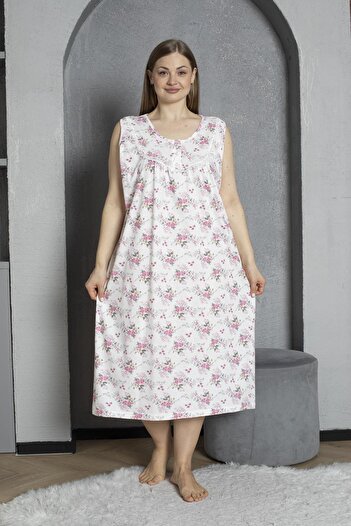 SEBOTEKS Zero Sleeve Button Collar 100% Cotton Combed Plus Size Mother's Nightgown