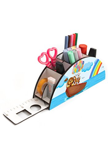 kutuTR Wooden Vip Animal Series Rainbow Ruled Desktop Pen Holder Organizer for Kids Assembled Boxed