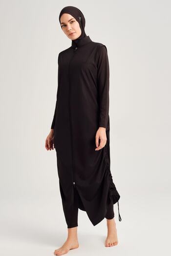 Haşema Full Size Black Jelly 4 Piece Hijab Swimsuit Set