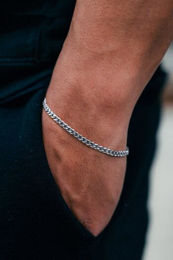 The Collection Unisex Tarnish Resistant Thin Classic Chain Silver Steel Bracelet