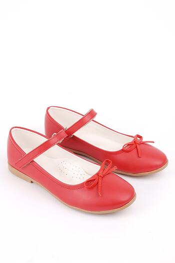 Rıdvan Çelik Bow Girls' Casual and Evening Dress Ballerina Shoes Red Skin