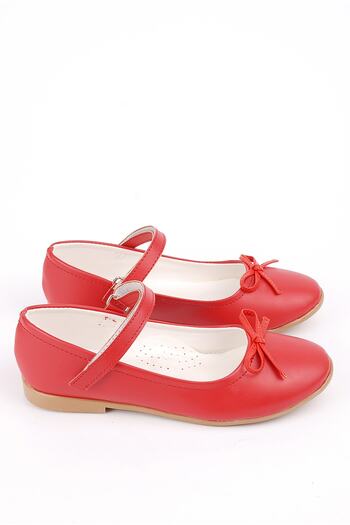 Rıdvan Çelik Bow Girls' Casual and Evening Dress Ballerina Shoes Red Skin