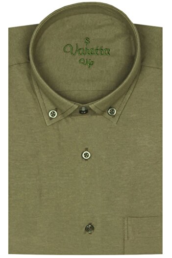 Varetta Men's Green Plus Size Plain Long Sleeve Shirt with Pockets