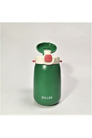 DILLER Green Thermos Flask - 420ml with Steel Straw