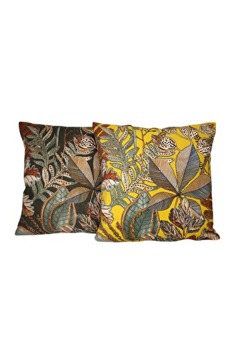 Alacastore Double Bohemian Yellow Hard Leaf Themed Throw Pillow Cover
