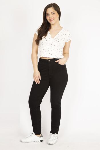 Şans Women's Black Large Size Lycra 5 Pocket Jeans 65n36125