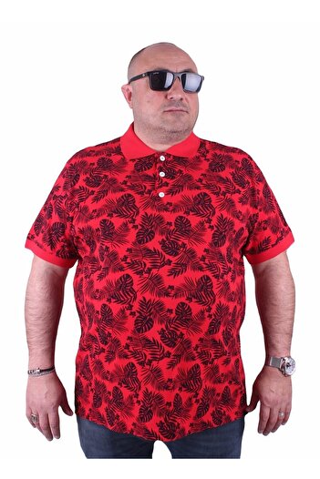 MocGrande Large Size Polo Neck T-Shirt Hawaiian Pattern 23412 Red