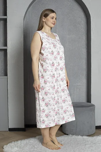 SEBOTEKS Zero Sleeve Button Collar 100% Cotton Combed Plus Size Mother's Nightgown