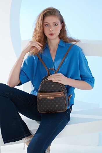 Pierre Cardin Coffee Monogram Women's Backpack 05PO23Y1739