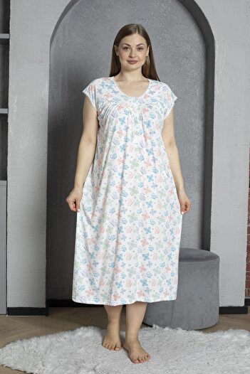 SEBOTEKS Buttoned Collar Short Sleeve Cotton Combed Plus Size Mother's Nightgown 295