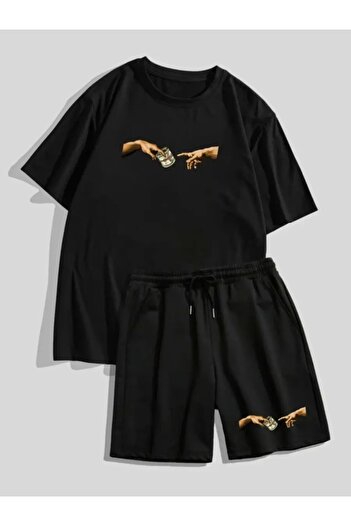 trendgar Hand Printed Black Shorts Set - Shorts Set Hand Printed