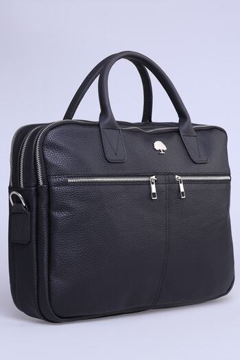 Ramsburry Unisex Waterproof Black Vegan Leather Multi-Compartment 15 Inch Laptop Compartment Cross Strap Briefcase