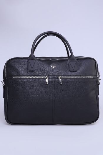 Ramsburry Unisex Waterproof Black Vegan Leather Multi-Compartment 15 Inch Laptop Compartment Cross Strap Briefcase