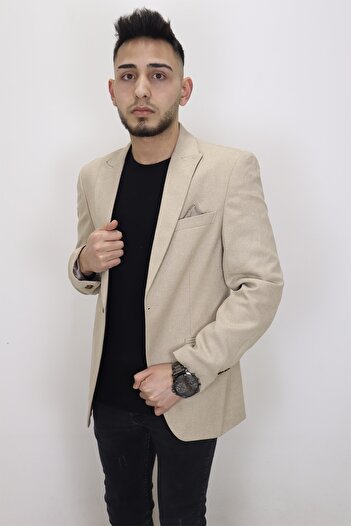 Twenhil Fistan Store Men's Cream Sports Cut Comfortable Fit Single Button Summer Blazer Jacket