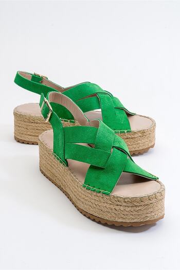 LuviShoes Lontano Green Suede Genuine Leather Women's Sandals