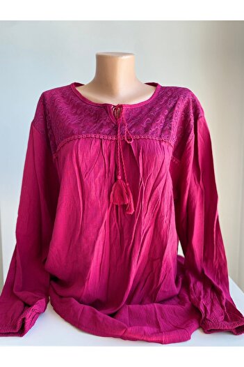 sevdalı Women's Fuchsia Sile Cloth Oversize Mother Combed Cotton Blouse