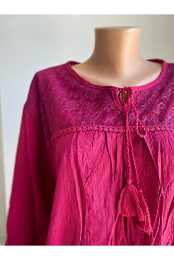 sevdalı Women's Fuchsia Sile Cloth Oversize Mother Combed Cotton Blouse