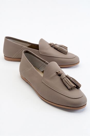 LuviShoes F04 Stone Skin Genuine Leather Tasseled Women's Loafer Shoes