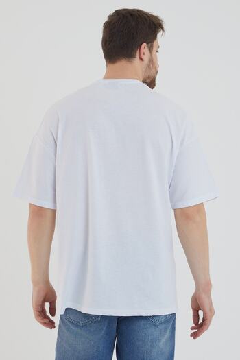 DEEPSENCE Men's Oversize Paris Design Front Printed T-shirt White
