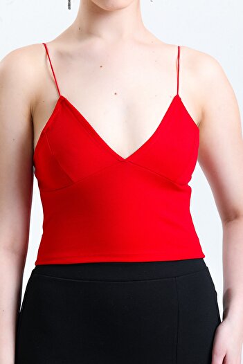 khar Women's Red V-neck Rope Strap Bustier