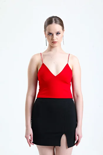 khar Women's Red V-neck Rope Strap Bustier
