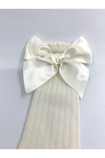 Burcu Atölye Baby Girl Ecru Bow Knee Socks
