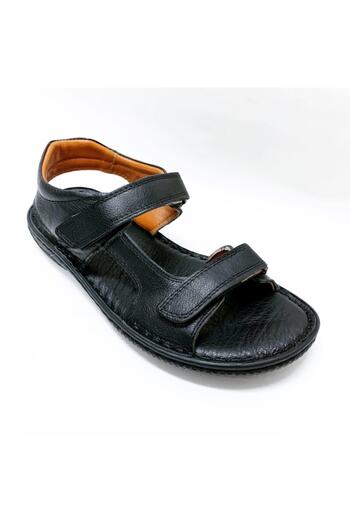 Çelik Men's Black Genuine Leather Sandals