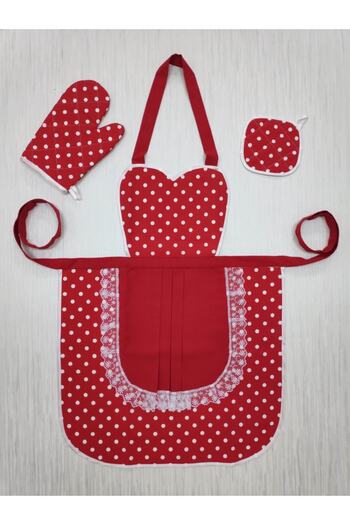 MoT Dekor Kitchen Apron Holder Glove Set Red Polka Dot Set T5643