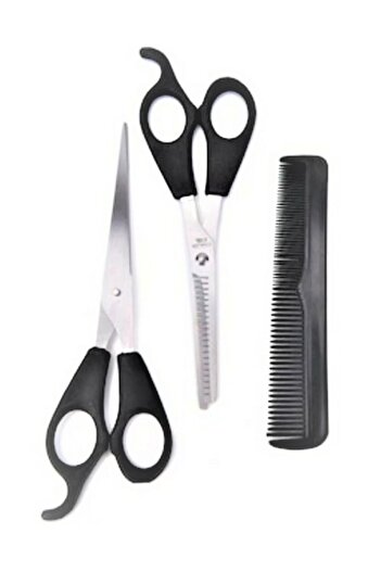 Ayver Hairdresser Set Hair Cutting and Thinning Scissors Comb Barber Scissors Intermediate Scissors Comb Set of 3