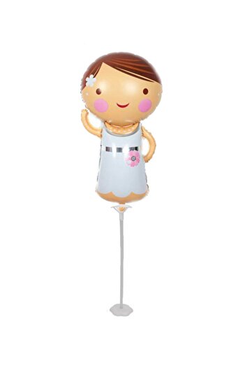 Kazanabil Bride Figured Party Table Decoration Foil Balloon with Sticks White