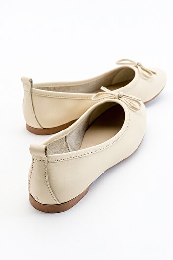 LuviShoes 01 Ecru Beige Genuine Leather Women's Ballet Shoes