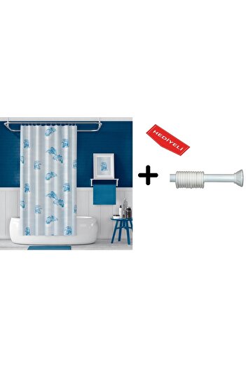 Zethome Banyo Duş Perdesi 7085 110x200 Perde Borusu Askı Aparatı 90x130 Hediyeli