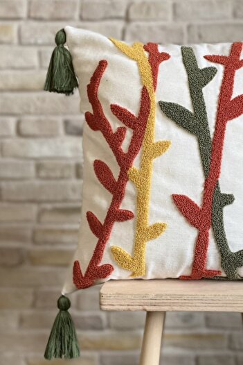 SWITA Single Punch Embroidered Decorative Linen Throw Pillow Cover (PANCH)