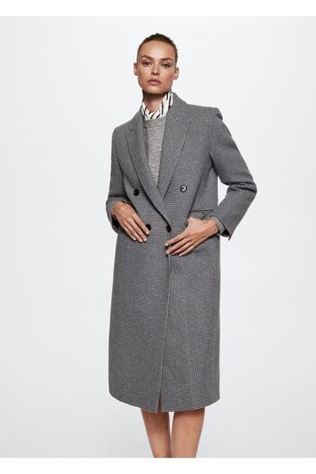 MANGO Woman Houndstooth Patterned Woolen Coat