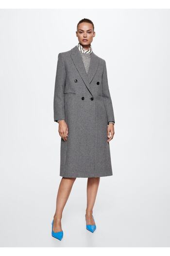 MANGO Woman Houndstooth Patterned Woolen Coat