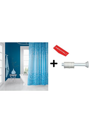 Zethome Banyo Duş Perdesi 6303 120x200 Perde Borusu Askı Aparatı 90x130 Hediyeli