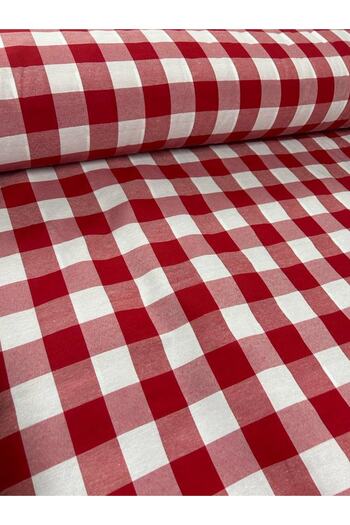 Pötikare Zefir Fabric Red 4 cm X 4 cm Large Checked Pattern