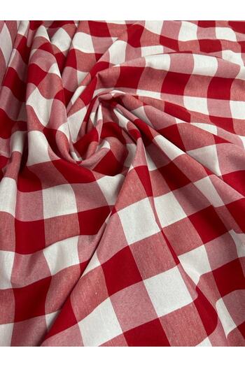 Pötikare Zefir Fabric Red 4 cm X 4 cm Large Checked Pattern