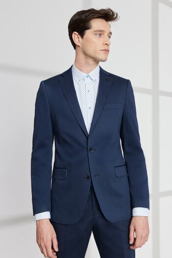 ALTINYILDIZ CLASSICS Men's Navy Blue Extra Slim Fit Slim Fit Mono Collar Diagonal Patterned Cotton Conte Suit