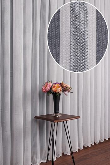 Esse Home Modern Çizgili Örme Tül Perde, 350x250cm, 1/3 Sık Pile, 13esse03381