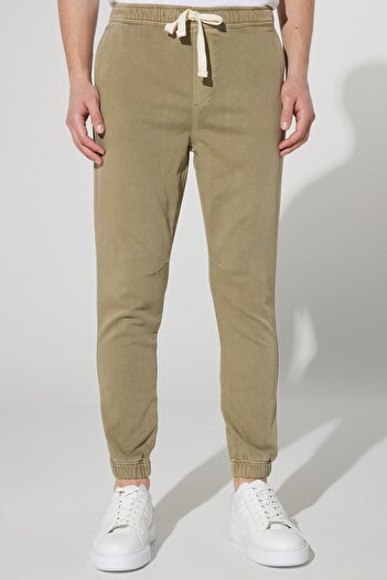 ALTINYILDIZ CLASSICS Men's Khaki Slim Fit Slim Fit Side Pocket Cotton Tie Waist Flexible Jogger Pants