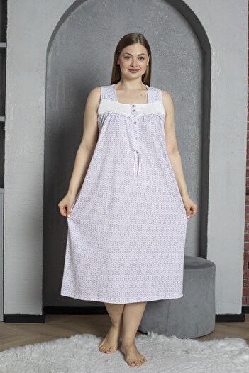 SEBOTEKS Button Collar Zero Sleeve 100% Cotton Combed Plus Size Nightgown 526